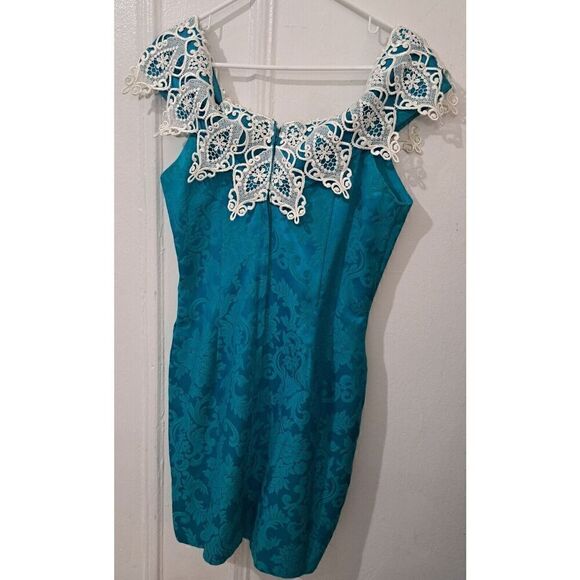 Vintage Scott McClintock Womens Medium TURQUOISE BLUE Cocktail dress Off Shoulde - Picture 5 of 7
